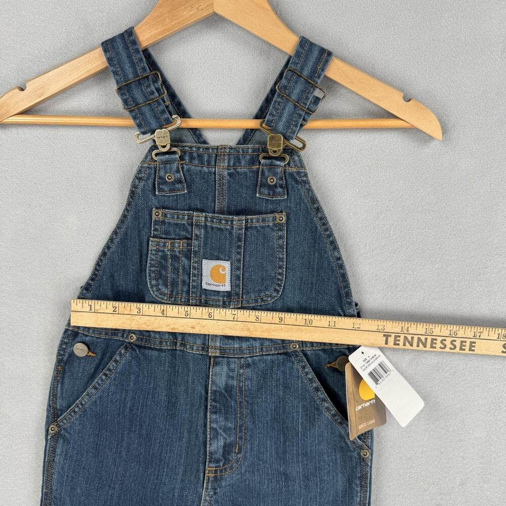 Carhartt Bib Overalls Kids 4 Blue Denim Original Fit Workwear Jeans Pockets - Picture 7 of 14